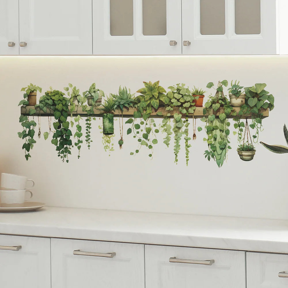 Green Leaves Plant Branch Wall Stickers – PVC Mural Art Decals for Bedroom, Living Room, and Home Wall Decoration