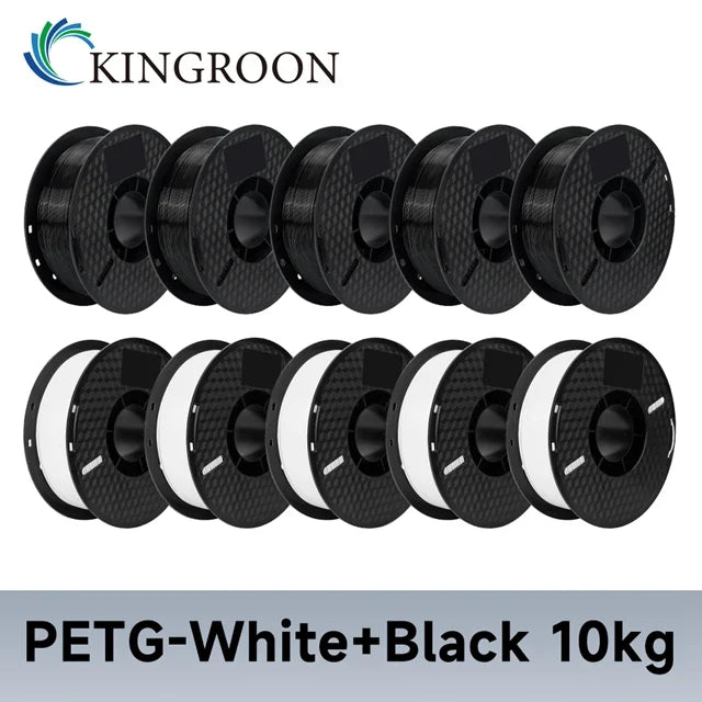 KINGROON 10KG PLA/ABS/PETG Filament 1.75mm – 10 Rolls Black, White, Gray for 3D Printing