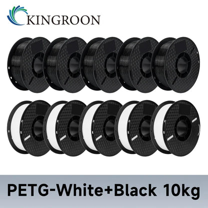 KINGROON 10KG PLA/ABS/PETG Filament 1.75mm – 10 Rolls Black, White, Gray for 3D Printing