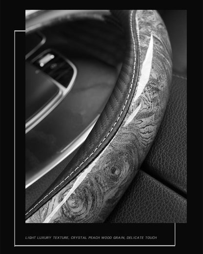 Peach Wood Grain Car Steering Wheel Cover — Non-Slip, Four Seasons, Fits 14.5-15" Wheels