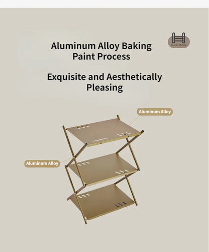 MOUNTAINHIKER Three-Tier Folding Rack – Portable Outdoor Storage Shelf for Camping, Picnic, BBQ & Garden Use