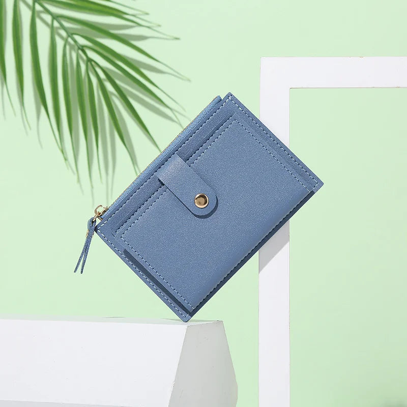Women’s PU Leather Mini Wallet — Slim Hasp & Zipper Purse, Multi-Card Holder with Coin Pocket, Small Solid Short Wallet