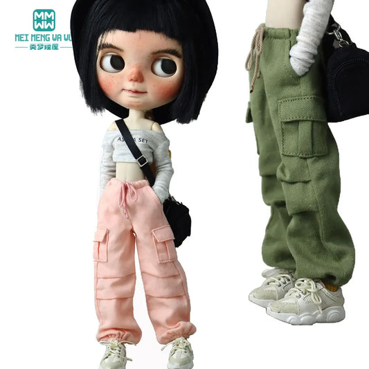 Blythe & Azone OB22/OB24 Doll Clothes — Fashion Jeans Overalls in Khaki, Army Green, Denim Blue, Pink & Black