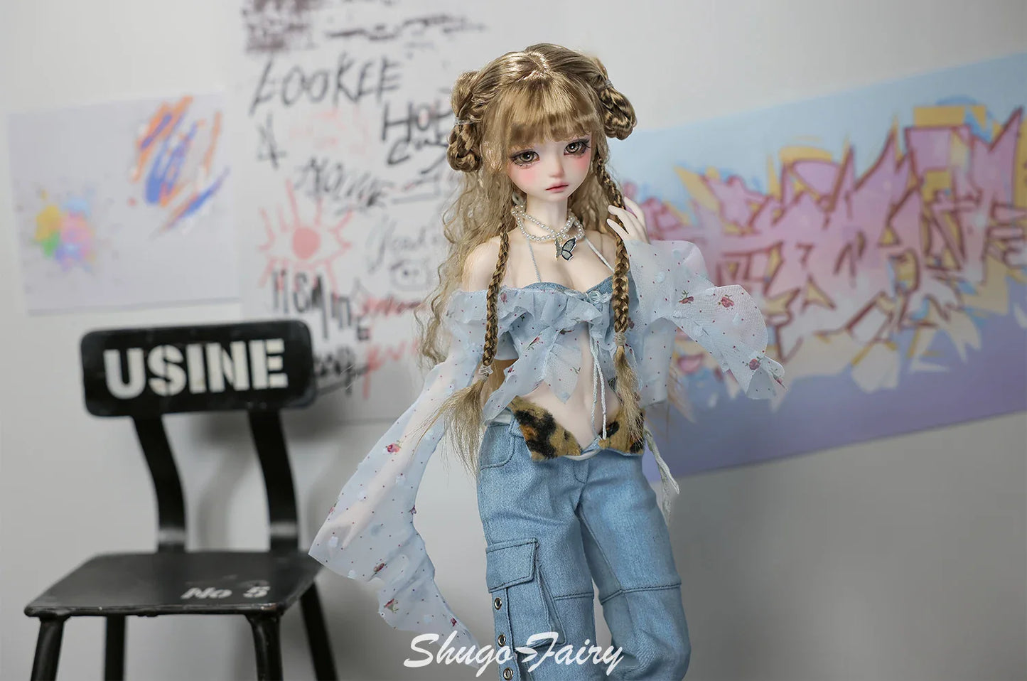 Shugafairy Kikyou D 1/4 BJD Doll – Fullset Street Girl with Big Chest, Summer Carnival Y2K Style Ball-Jointed Fashion Doll Toy