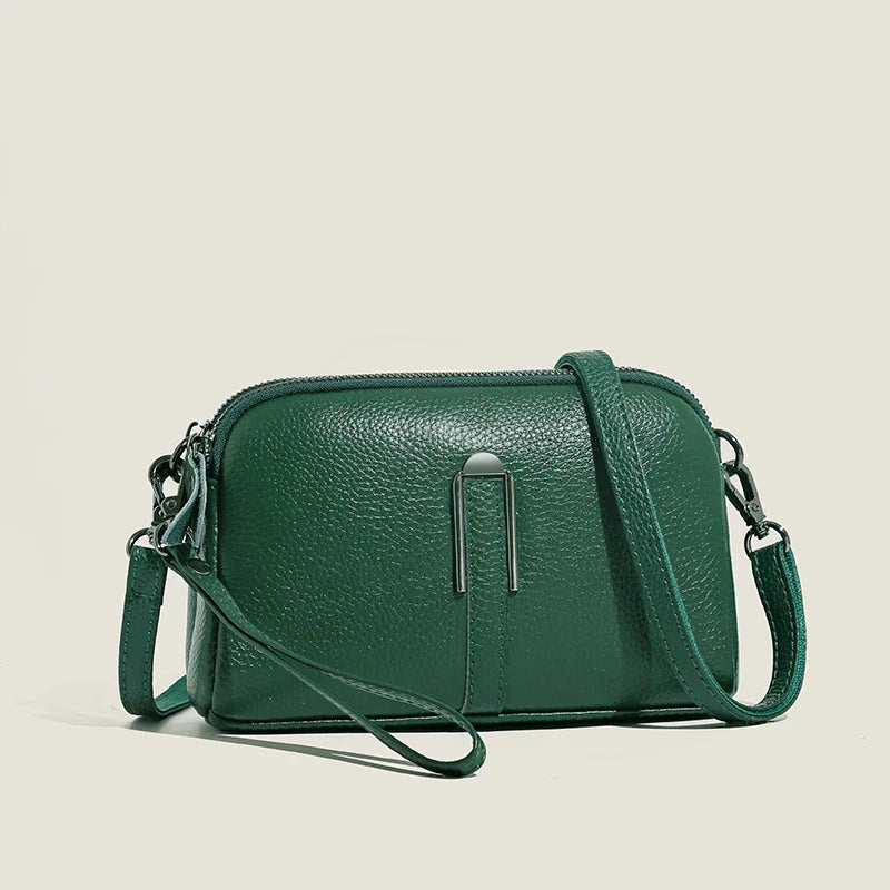 Luxury Genuine Leather Women's Crossbody Bag – Solid Color Shoulder Bag, Clutch & Messenger Purse