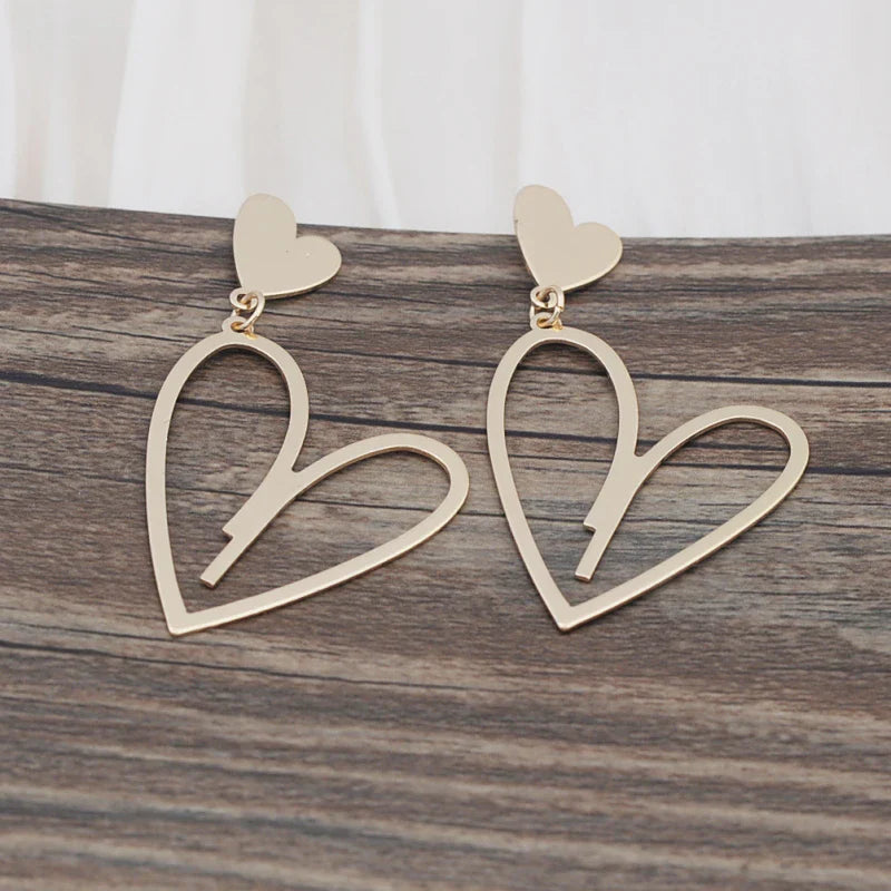 2024 Trendy Heart Dangle Earrings — Double-Layer Love Pendants for Women, Bohemian Hanging Ear Jewelry