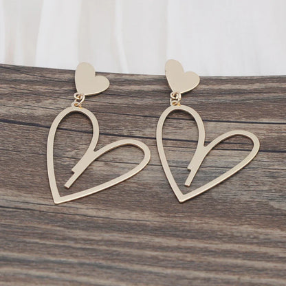 2024 Trendy Heart Dangle Earrings — Double-Layer Love Pendants for Women, Bohemian Hanging Ear Jewelry