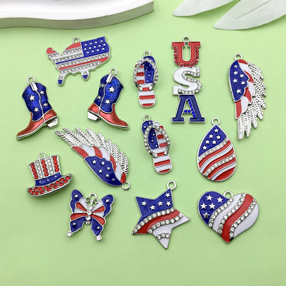 10/13pcs Enamel Flag Charms - Alloy Independence Day Pendants for DIY Bracelets Necklaces & Jewelry Making
