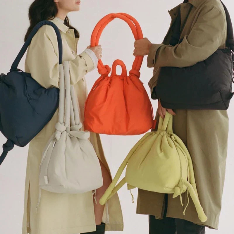2023 Casual Nylon Padded Tote Bag – Soft Puffer Shoulder & Crossbody Handbag for Women, Large Capacity Vintage Design