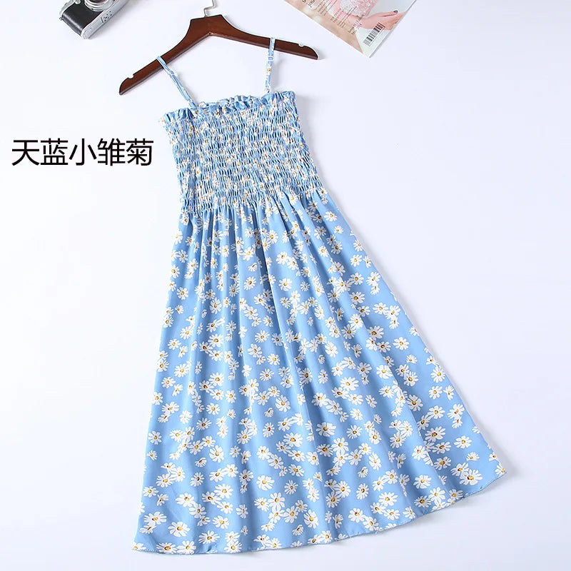Women’s Summer Mini Dress – Casual Sleeveless Spaghetti Strap Chiffon Dress with Elastic High Waist