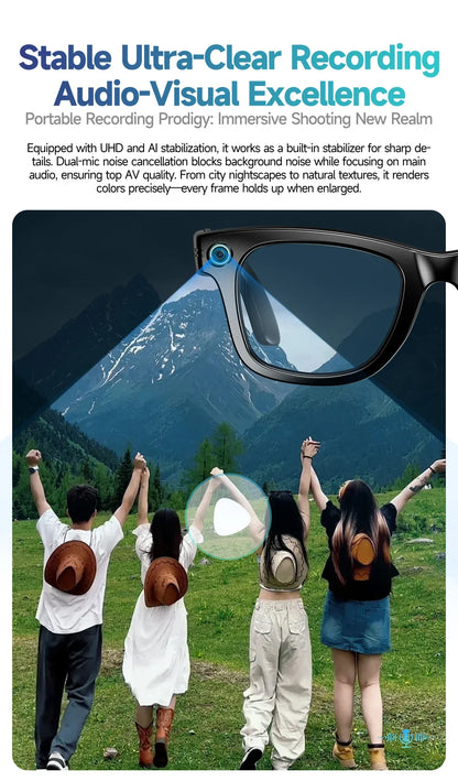 8MP Smart Glasses — AI Photo Recognition, Video Recording, Translation, Bluetooth, IP65 Waterproof, 270mAh Battery