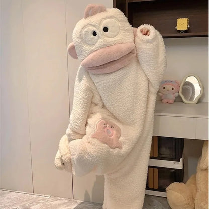 Big Mouth Monster Onesie Pajamas - Thick Coral Fleece Couple Cartoon Homewear