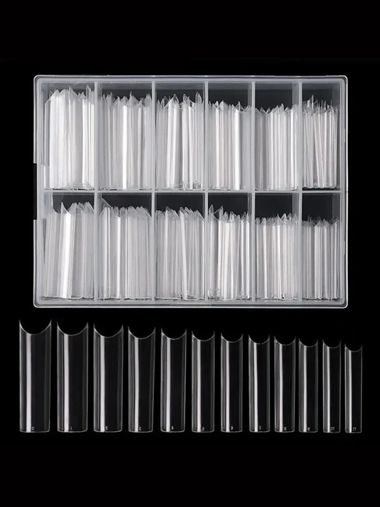 240 Clear Nail Tips – Coffin Shape Fake Toenail and Acrylic Nails, Half Cover Artificial Nail Set with Storage Box