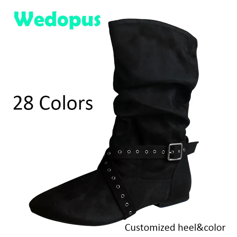 Wedopus Women’s Customized Heel Western Dance Boots – Black Suede Cowboy Shoes for Urban Dancing