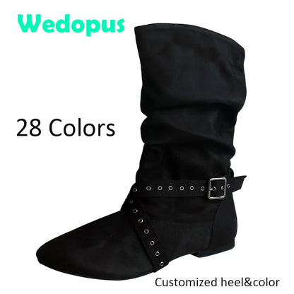 Wedopus Women’s Customized Heel Western Dance Boots – Black Suede Cowboy Shoes for Urban Dancing