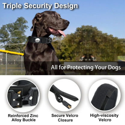AirTag Tactical Dog Collar with Holder & Handle – Adjustable Military GPS Collar for Medium & Large Dogs