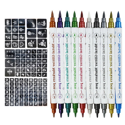 Temporary Skin Tattoo Pen – 10 Colors, Dual-Ended for Bold & Fine Lines, Long-Lasting Body & Face Art