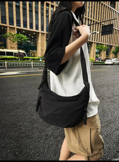 Trendy Women’s Soft Cloth Shoulder Bag | Solid Color Casual Crossbody & Hobo Bag for Students