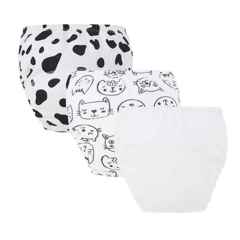 3-Piece Baby Diaper Pants Set – Cotton Toddler Training Pants, Cartoon Printed Reusable Nappies for Newborns & Infants