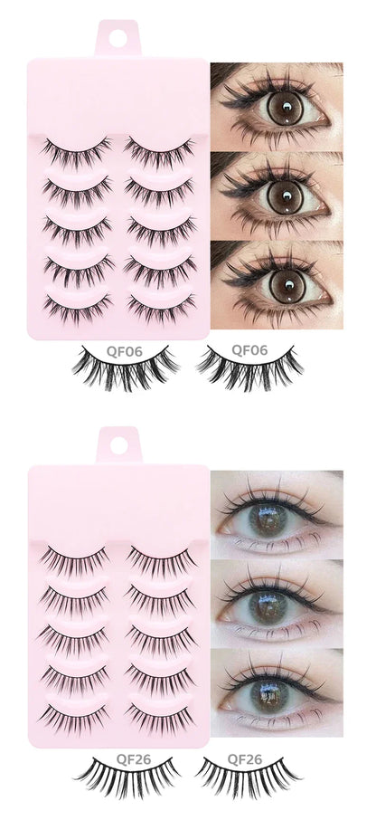 DINGSEN 5 Pairs Manga Style False Eyelashes — Soft, Natural, Long Anime Wispy Strip Lashes for Makeup