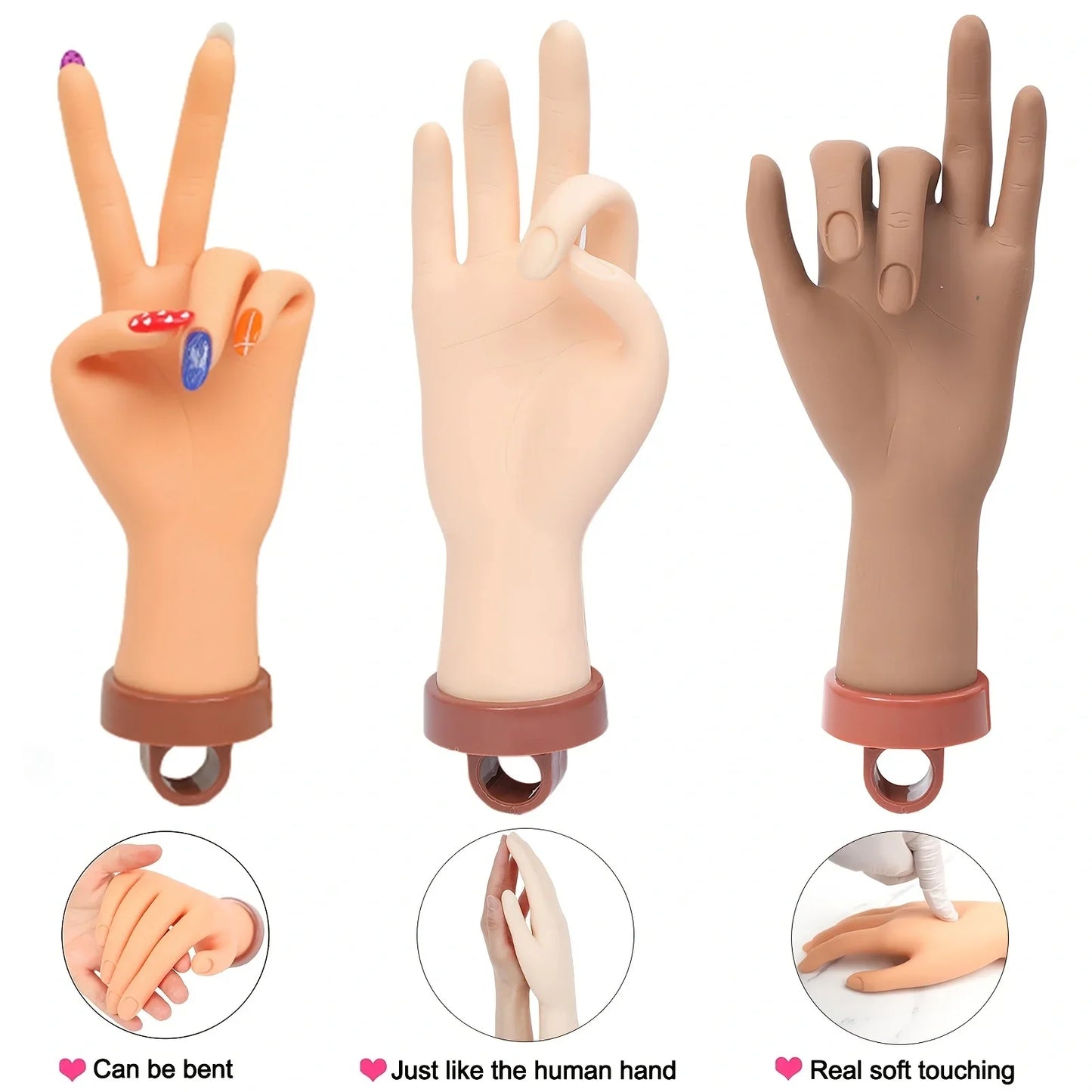 Nail Art Practice Hand – Flexible Adjustable Fake Finger Model for Manicure Training & Display