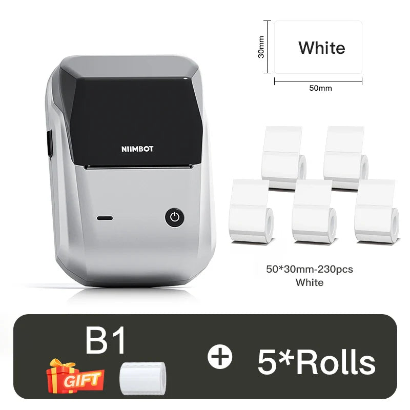 NIIMBOT B1 Portable 2-Inch Thermal Label Printer – Mini Bluetooth Adhesive Sticker Maker for Smartphone & PC