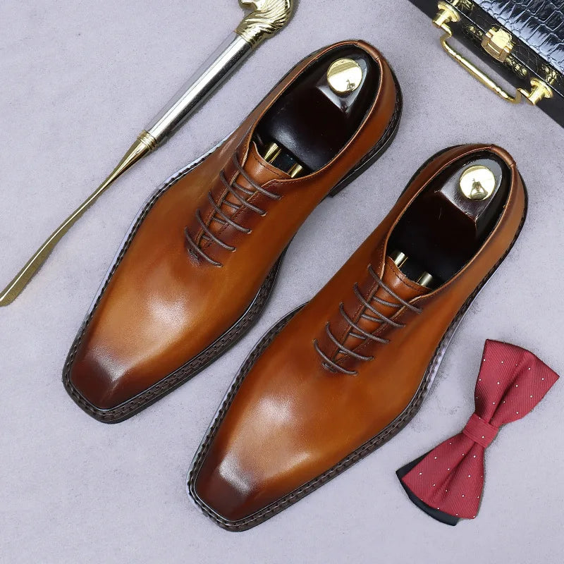 Men’s Handmade Genuine Leather Oxford Shoes - Italian Laser-Carved Business & Party Formal Dress Shoes Sizes 37-46
