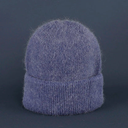 2024 Rabbit Fur Beanie – Soft Fluffy Winter Hat for Women, Angora Knitted Skullies, Warm Bonnet Knit Cap