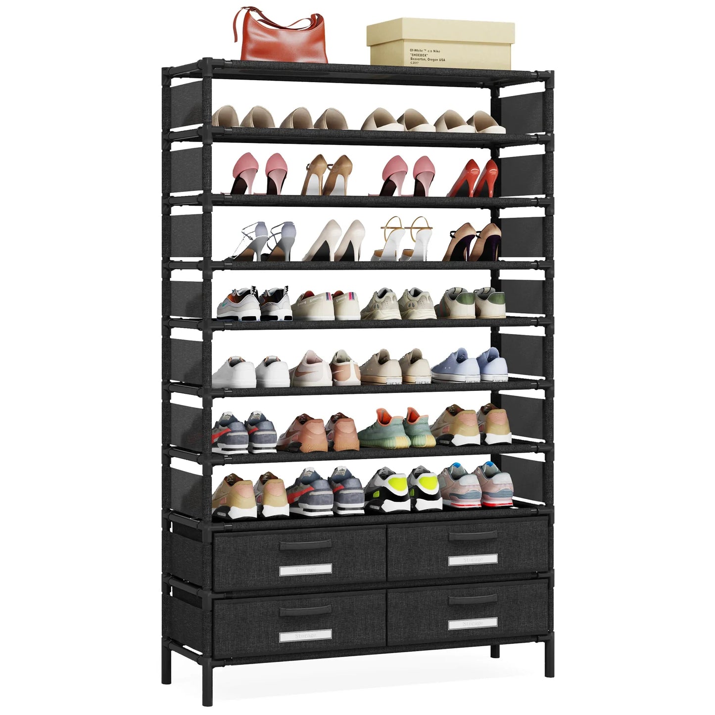 Tribesigns 10-Tier Shoe Rack Organizer – Vertical Shoe Shelf with 4 Drawer Bins, Holds 32 Pairs for Closet & Entryway