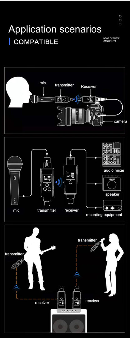 VK-38 UHF Wireless Microphone Converter – XLR Transmitter & Receiver for Dynamic Mic & Guitar