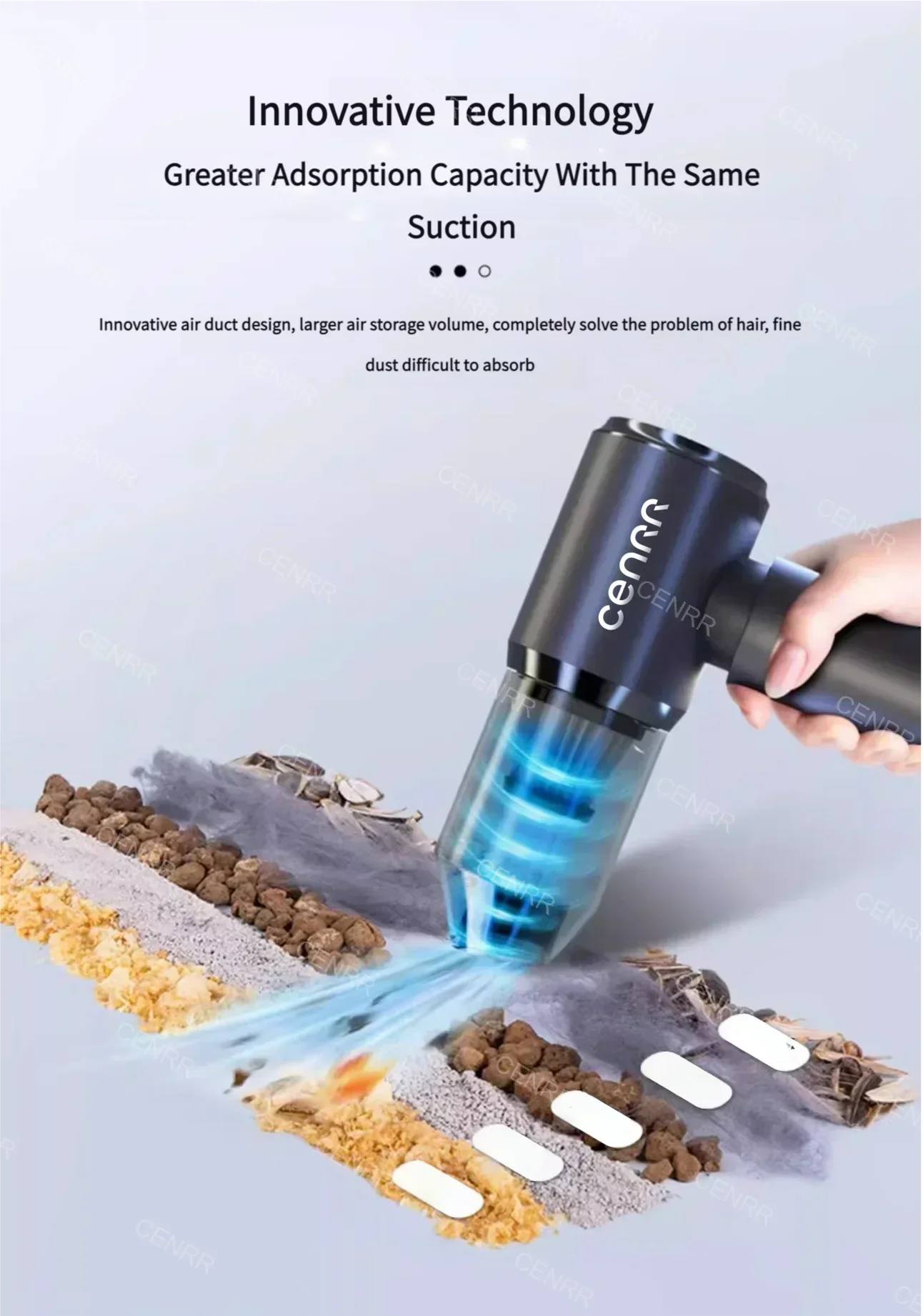 CENRR 210000PA Mini Wireless Car Vacuum Cleaner – Powerful Handheld Portable Cleaning Machine