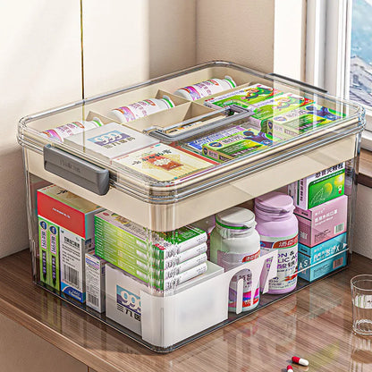 Multi-Layer Large Capacity Home Medicine Box – Transparent Medical Storage Case for First Aid & Medication Organization