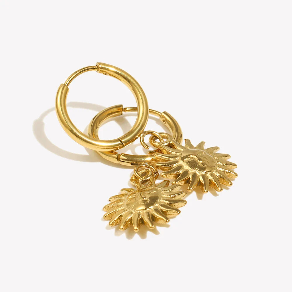 E.B.belle Y2K Sun Pendant Hoop Earrings – Gold Plated Cute Holiday Fashion Jewelry for Women & Girls