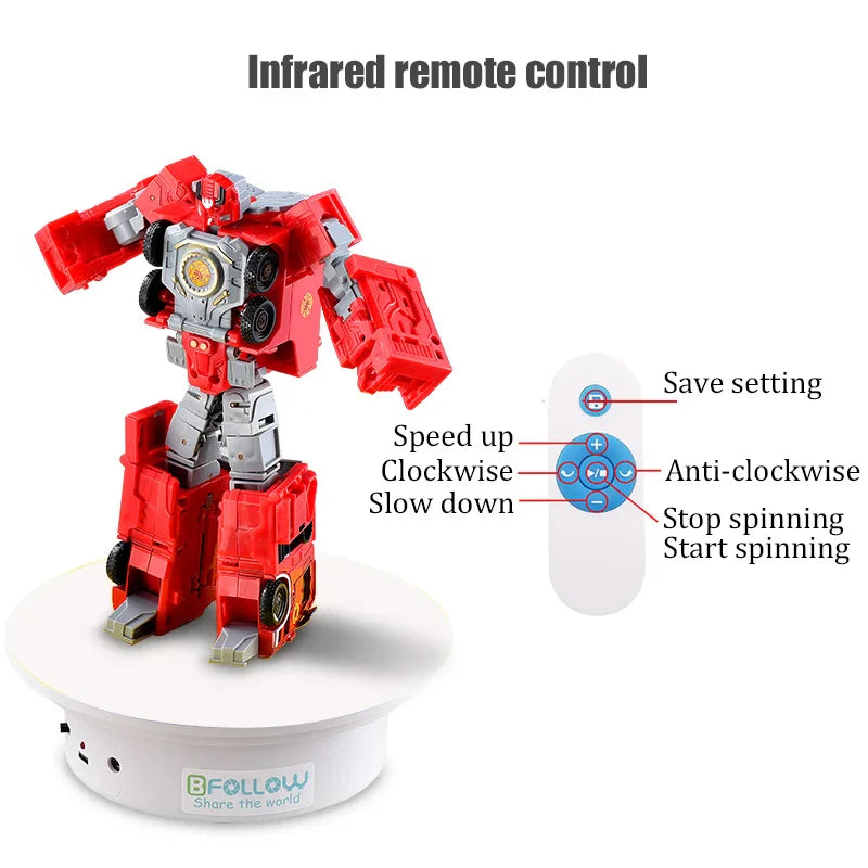 BFOLLOW 20/30/40cm Remote Control Electric Turntable – 360° Rotating Rechargeable Mirror Display Stand for Photography & Video