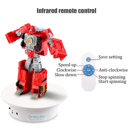 BFOLLOW 20/30/40cm Remote Control Electric Turntable – 360° Rotating Rechargeable Mirror Display Stand for Photography & Video