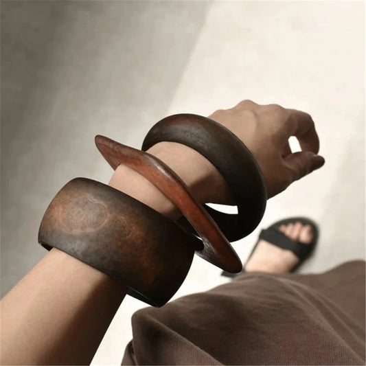 Women’s Elegant Natural Wood Square DIY Bracelet — Coffee Geometric Wooden Bangles Gift for Ladies