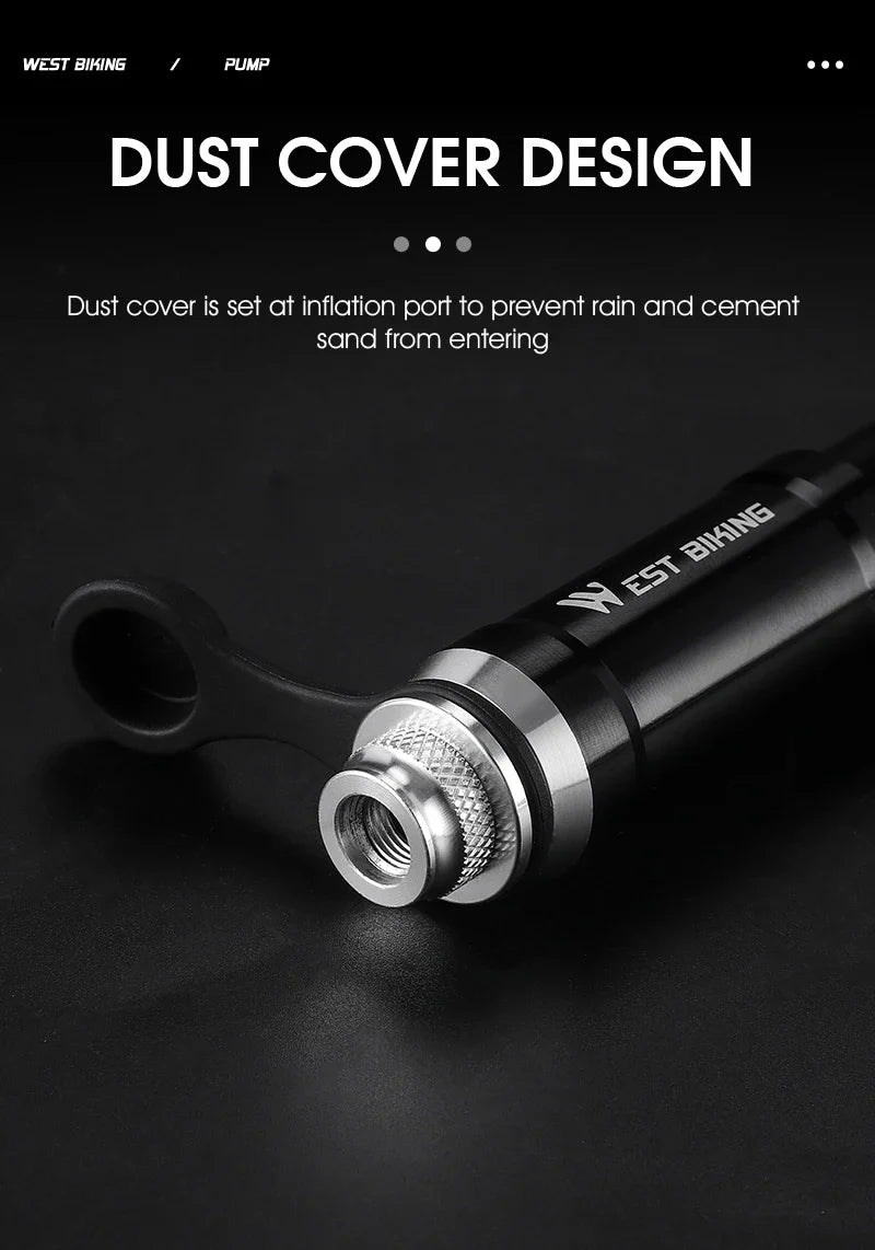 WEST BIKING 130PSI Mini Bike Pump – Portable Aluminum Alloy Hand Air Pump for MTB & Road Cycling, Drop-Proof & Ultralight