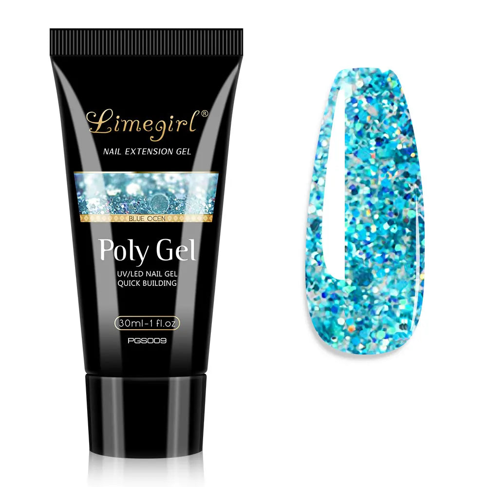 LIMEGIRL 30ml Nail Extension Gel – Glitter Soak-Off Acrylic UV Poly Gel for Quick Nail Build & Manicure
