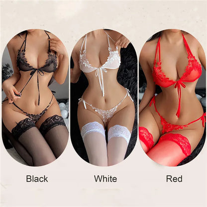 New Sexy Lace Lingerie Set - Transparent Fancy Porn Bra and Thong, Erotic Panties ,  Women's Underwear