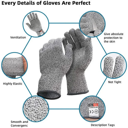 Grade 5 Cut Resistant Gloves – HPPE Safety Gloves for Kitchen, Glass Cutting & Gardening Protection