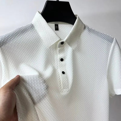 Men’s Business Casual Short Sleeve Polo — Solid Color Floral Summer Shirt, Breathable & Comfortable