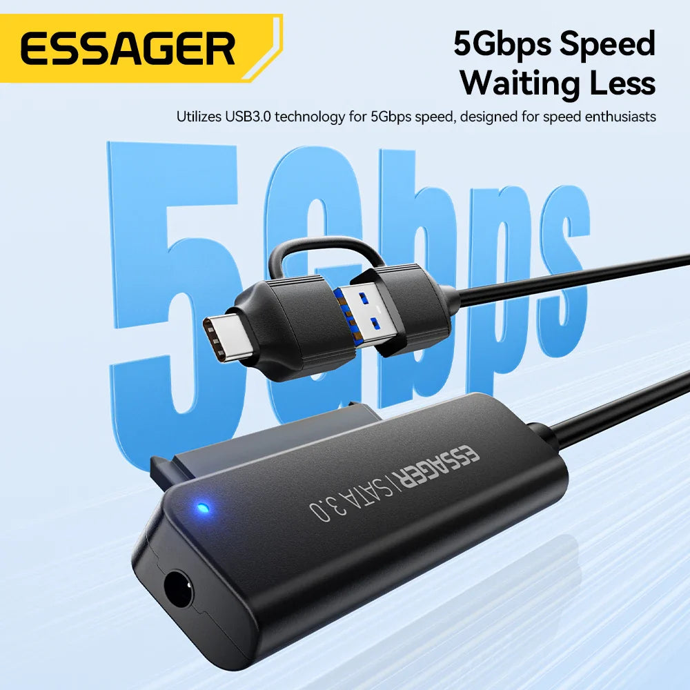 Essager 2-in-1 SATA to USB 3.0/Type-C Adapter – 2.5" HDD & SSD Hard Drive Converter Cable for Fast Data Transfer Disk Enclosure Tool