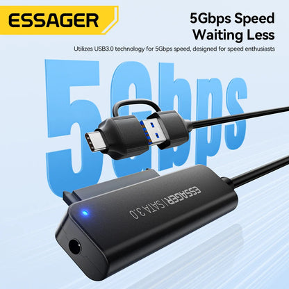 Essager 2-in-1 SATA to USB 3.0/Type-C Adapter – 2.5" HDD & SSD Hard Drive Converter Cable for Fast Data Transfer Disk Enclosure Tool