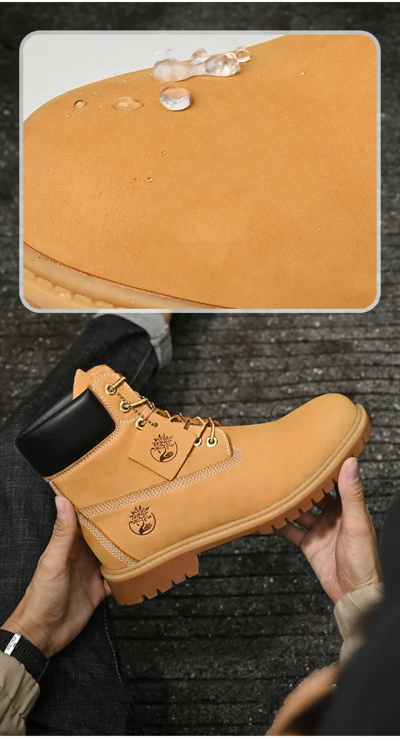 High Top Leather Boots for Men & Women – Fashion Lace-Up Outdoor Sneakers, Non-Slip Casual Ankle Shoes for Couples