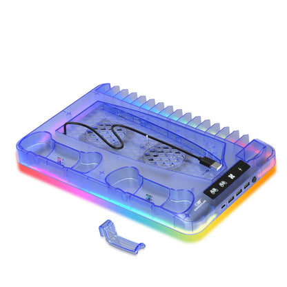 GAMINJA P58 RGB Cooling Stand for PS5 Slim – Console Charging Dock with Gamepad Charger, Headset Hook & Game Disc Storage Rack for Disc & Digital Edition