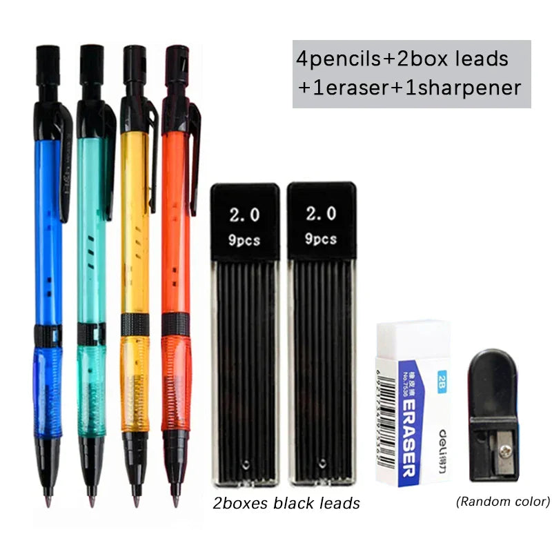 2.0mm Mechanical Pencil Set with 2B Black & Color Lead Refills – Automatic Drawing, Sketching & Writing Pencils for School & Art