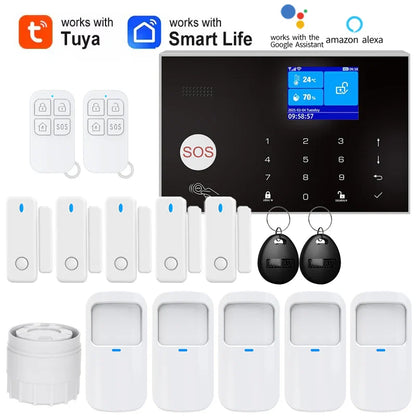 Home WIFI & GSM Security Alarm System – Anti-Theft with Door Sensor, PIR Motion Detector, Tuya Smart App & Alexa Control