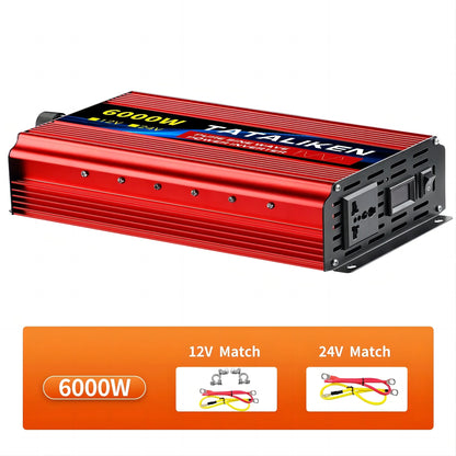 Pure Sine Wave Power Inverter 1000W–4000W – DC 12V/24V to AC 220V 50Hz Converter with Universal Socket Charger Adapter