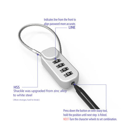 4-Digit Combination Cable Lock – Spring Coil Wire Rope Security Lock for Luggage, Backpack, Suitcase & Drawer Safety