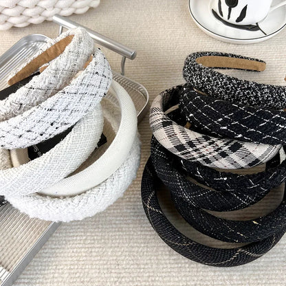 Autumn/Winter Black & White Plaid Headband – Sponge Wide Hair Band, Elegant Hair Hoop for Women & Girls, Fashion Hair Accessories